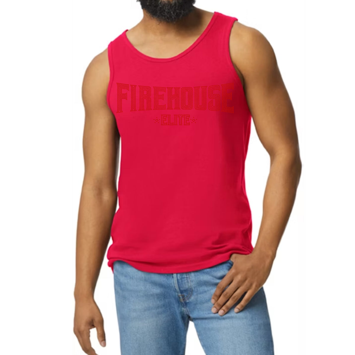 FE Red Rhinestone Logo Tank Top