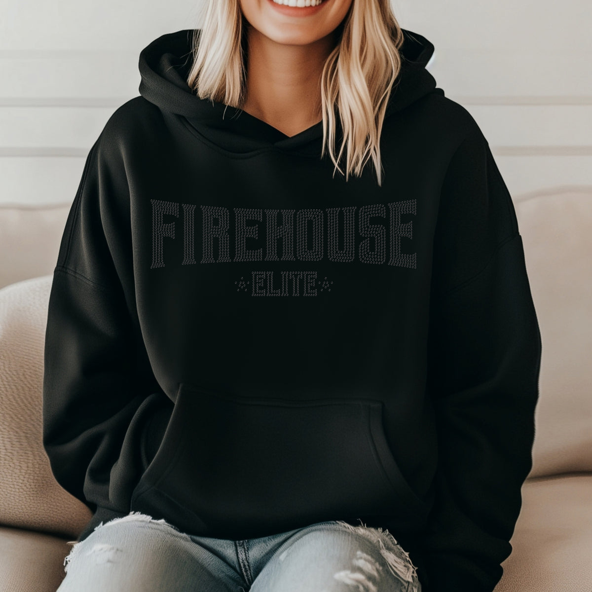 FE Black Rhinestone Logo Hooded Sweatshirt