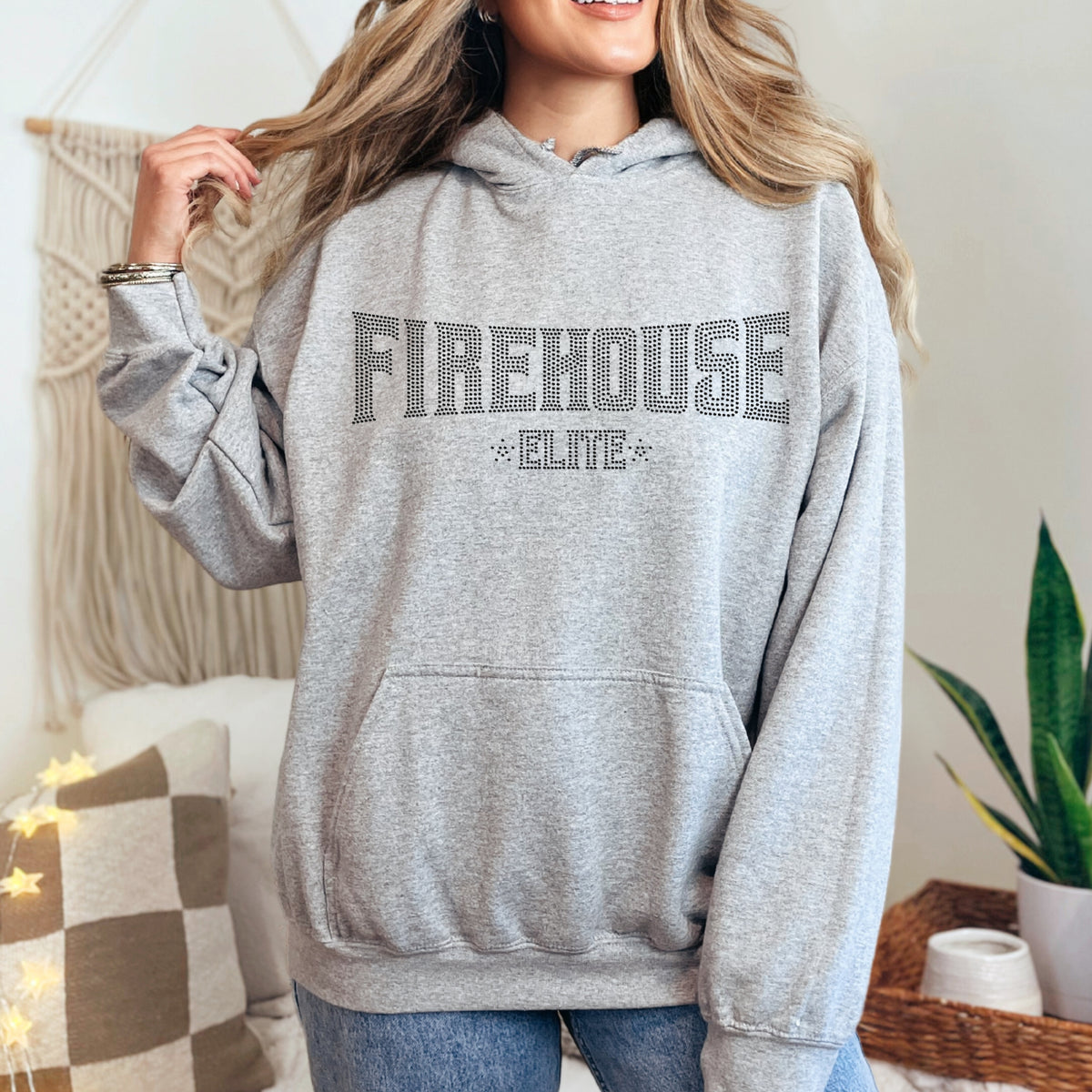 FE Black Rhinestone Logo Hooded Sweatshirt