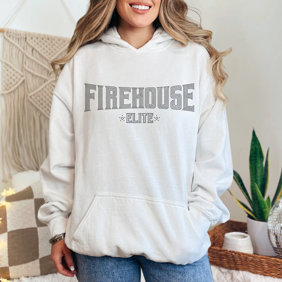 FE Black Rhinestone Logo Hooded Sweatshirt
