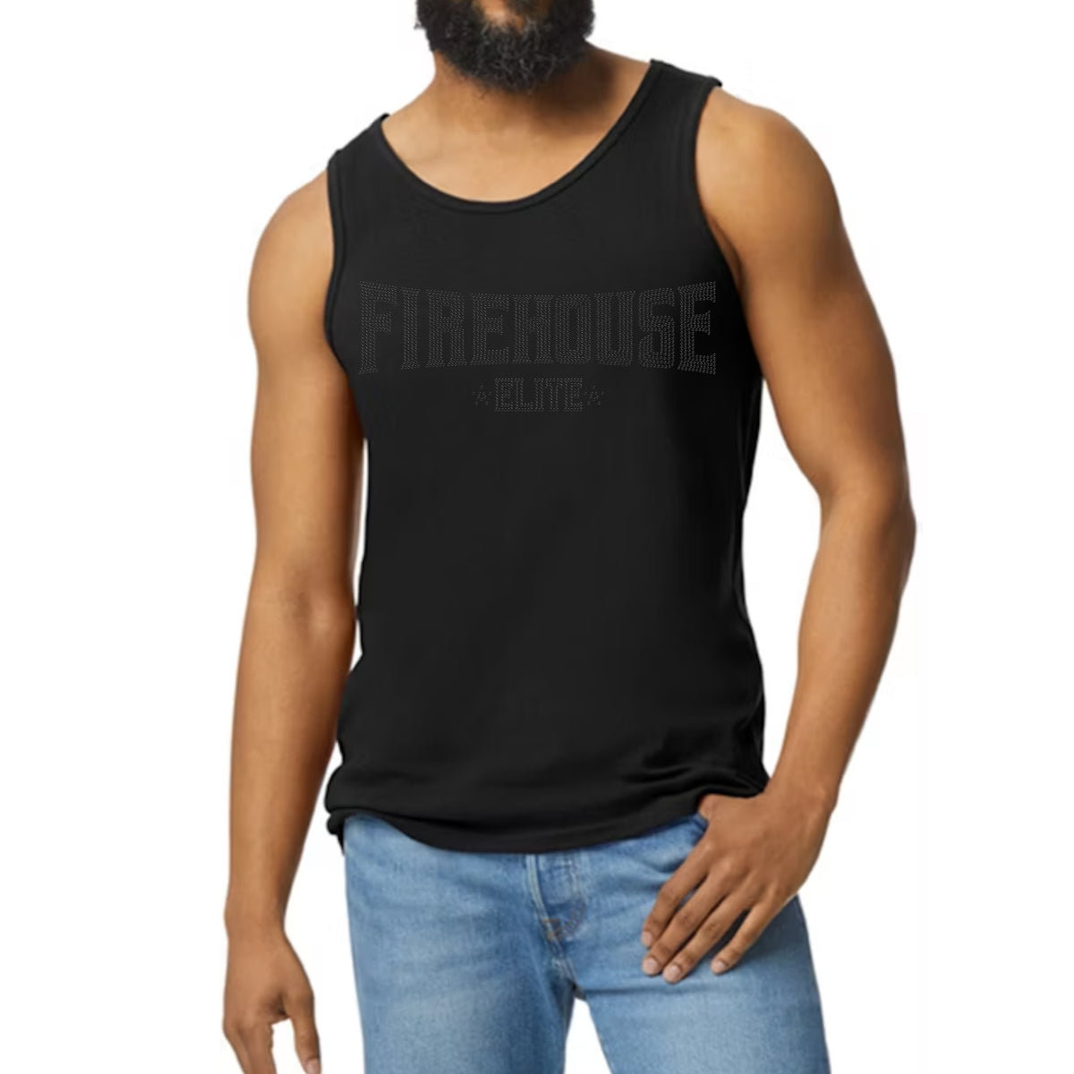 FE Black Rhinestone Logo Tank Top