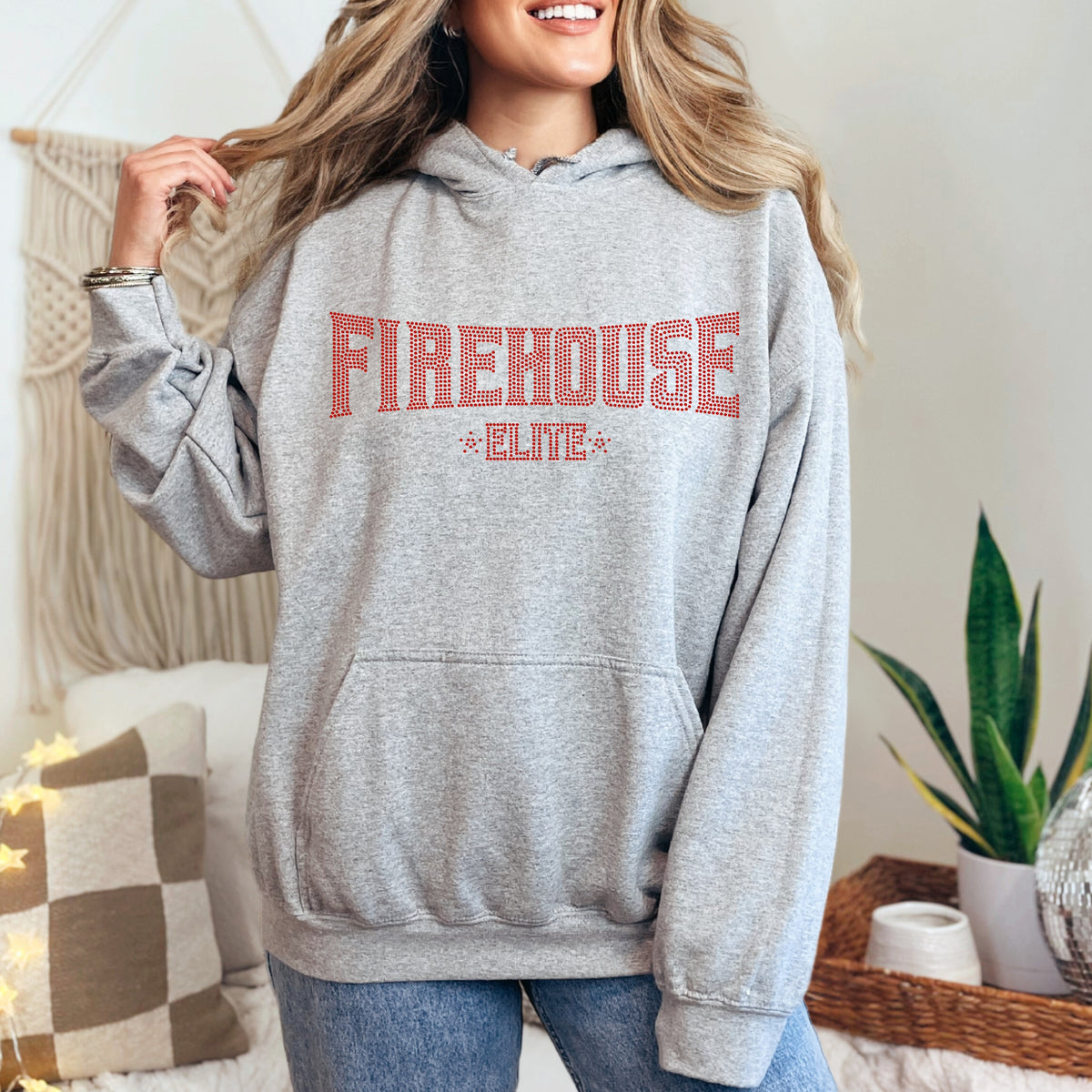 FE Red Rhinestone Logo Hooded Sweatshirt