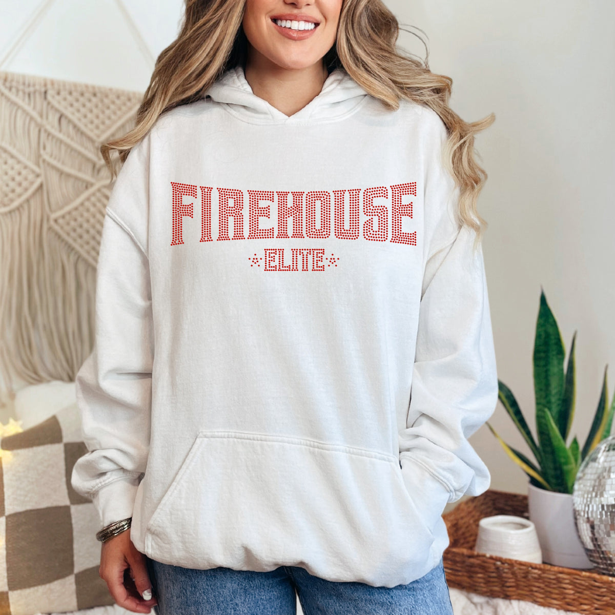 FE Red Rhinestone Logo Hooded Sweatshirt
