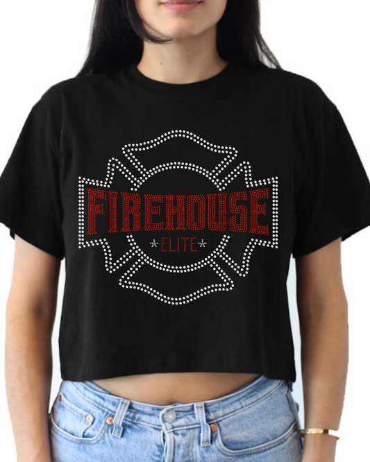 Cropped TShirt - Rhinestone Badge Logo